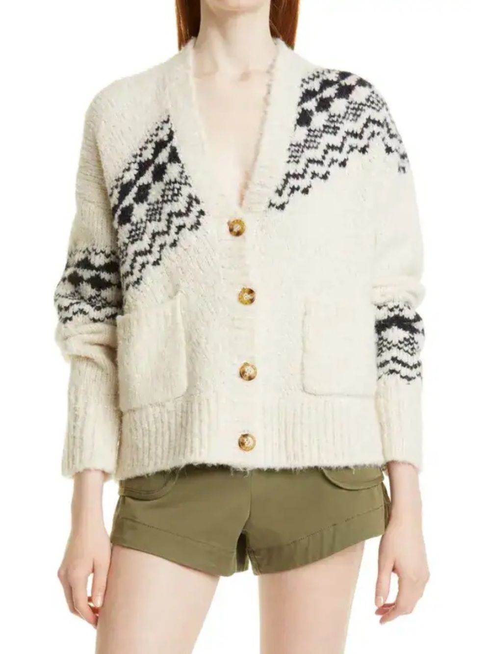 Derek Lam 10 Crosby β’ Bette fair isle Alpaca & Merino Wool blend Cardigan Sz S